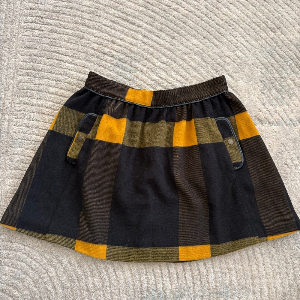 Free People Black and Yellow Plaid A-Line Skirt